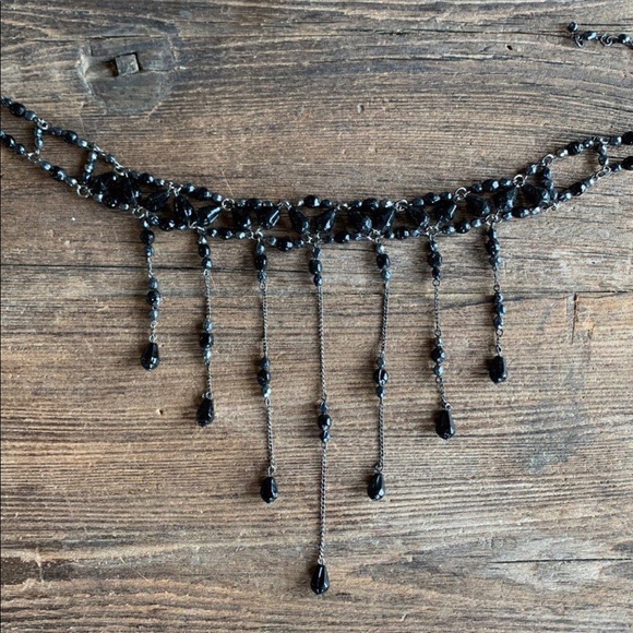 Black Beaded Drop Necklace - Picture 3 of 4
